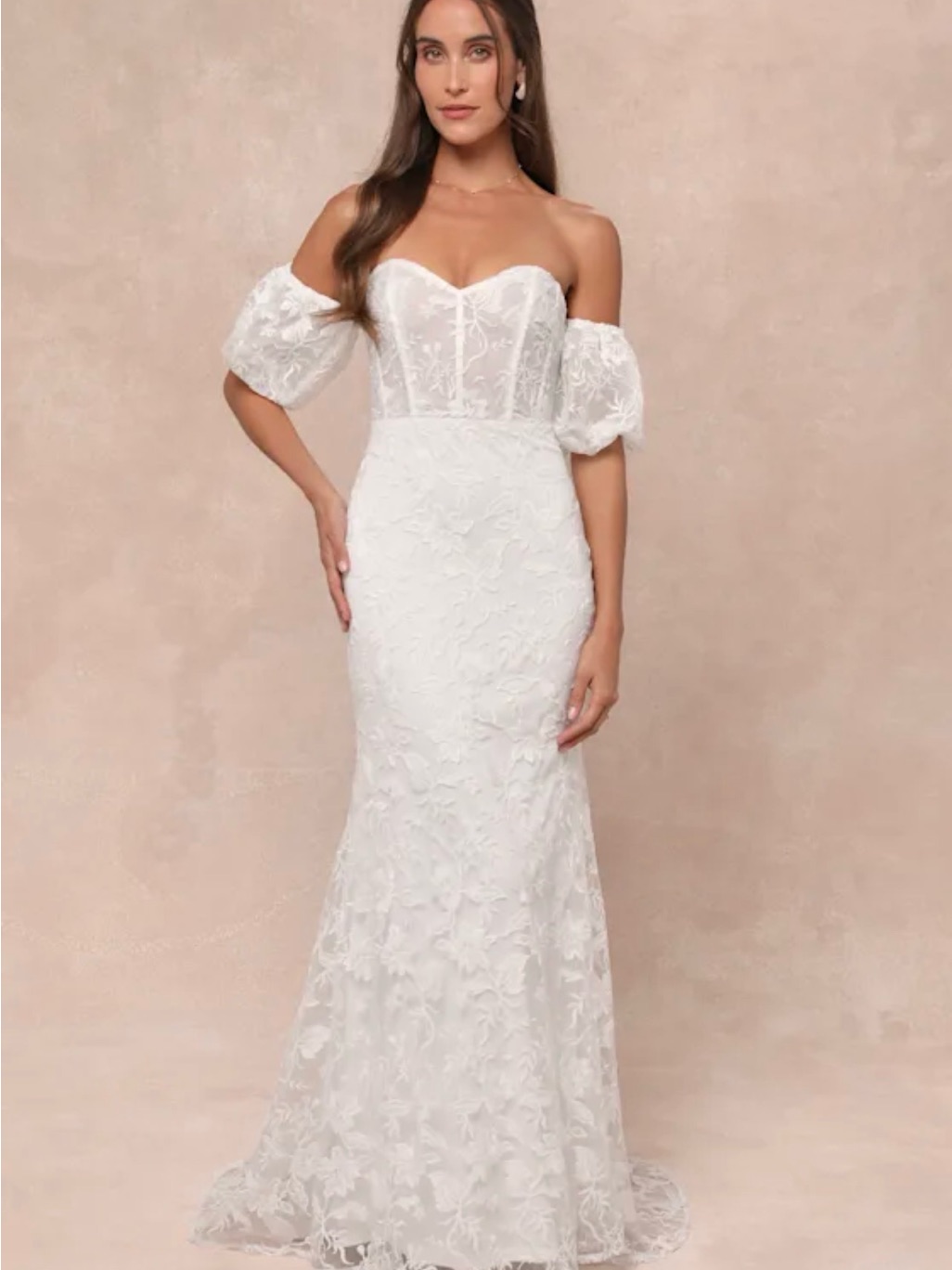 Elegant White Off-Shoulder Lace Gown